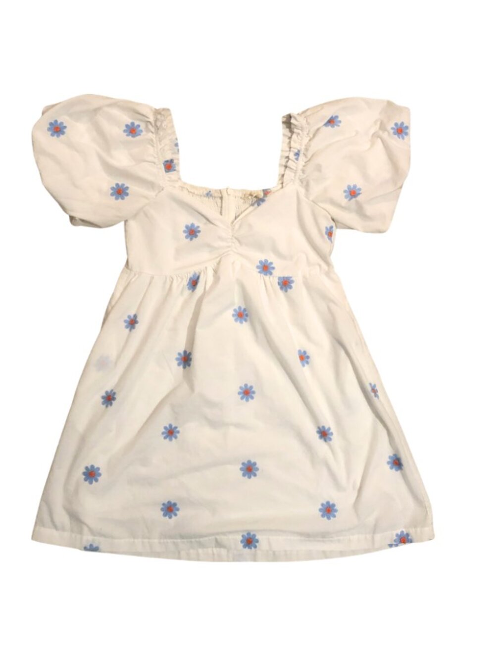 Altar'd State White Cotton Boho Smocked Puff Sleeve Mini Dress size Small